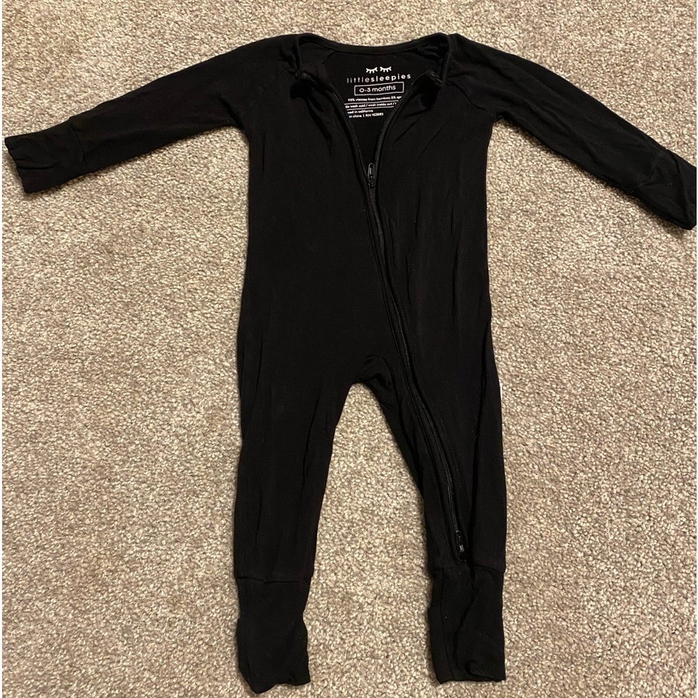 Little sleepies solid black zip up pjs